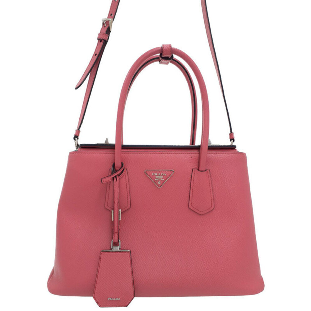 Prada Saffiano Cuir tote bag signature logo plaque Pink
